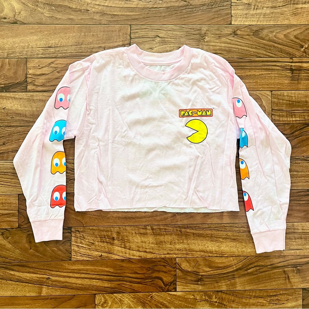 Mighty Fine Pac-man crop top long sleeve baby pink